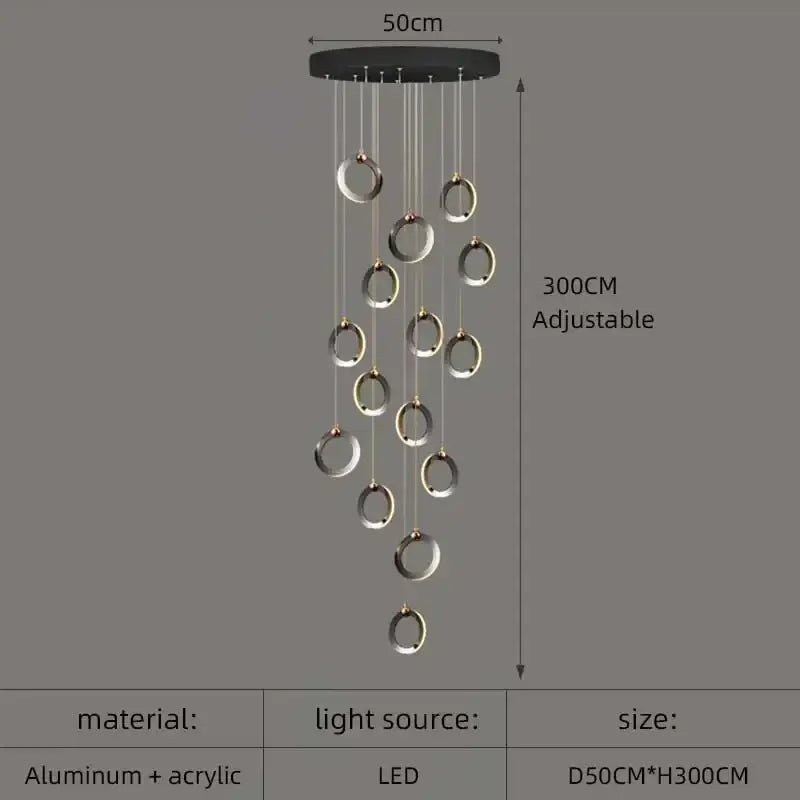 ثريا LED من الألومنيوم من DecorBites™: مصابيح معلقة كريستالية فاخرة مستديرة للسلالم والعلية
