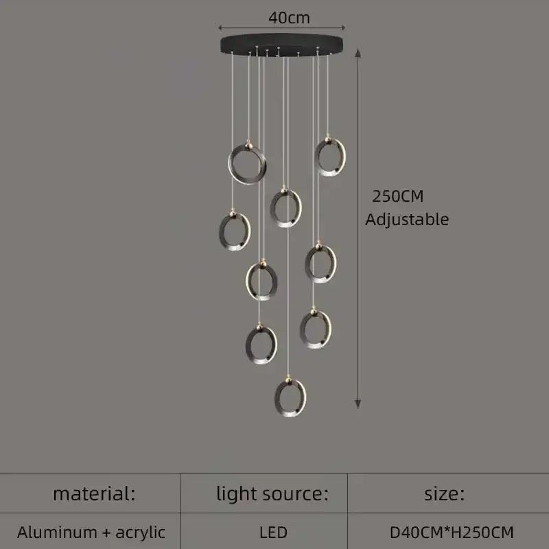 ثريا LED من الألومنيوم من DecorBites™: مصابيح معلقة كريستالية فاخرة مستديرة للسلالم والعلية