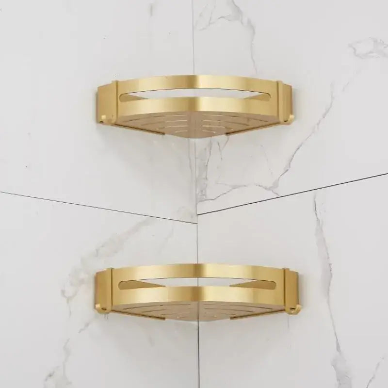 DecorBites™ رف دش ألومنيوم ذهبي مصقول يثبت على الحائط رف زاوية للحمام