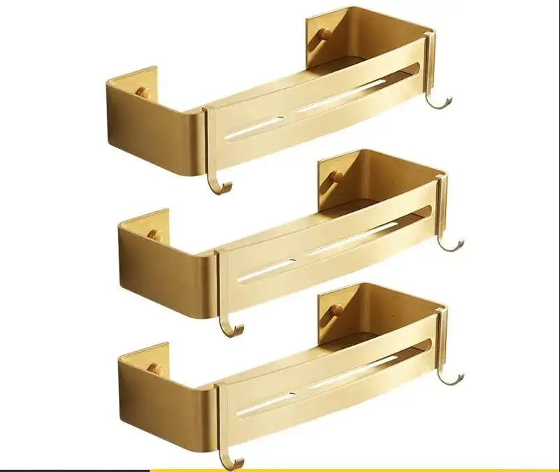 DecorBites™ رف دش ألومنيوم ذهبي مصقول يثبت على الحائط رف زاوية للحمام