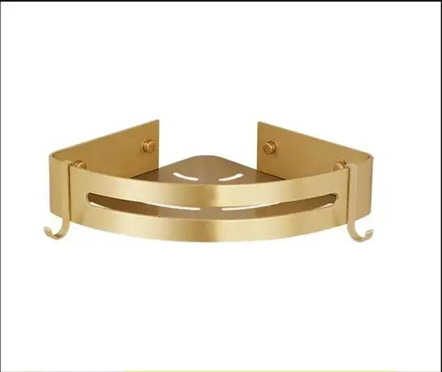 DecorBites™ رف دش ألومنيوم ذهبي مصقول يثبت على الحائط رف زاوية للحمام