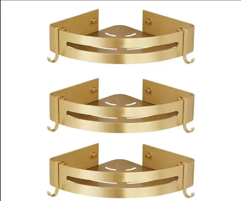 DecorBites™ رف دش ألومنيوم ذهبي مصقول يثبت على الحائط رف زاوية للحمام