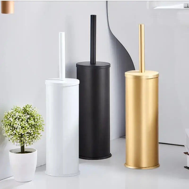 DecorBites™ Aluminum Toilet Brush Holder Set, Bath Hardware, Brushed Gold/Black