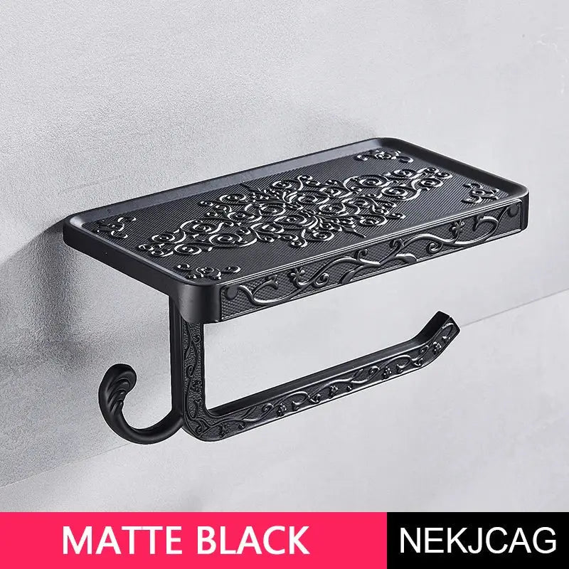 DecorBites™ Aluminum Toilet Paper Holder with Phone Rack and Hook