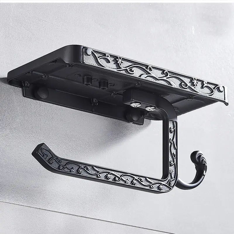 DecorBites™ Aluminum Toilet Paper Holder with Phone Rack and Hook
