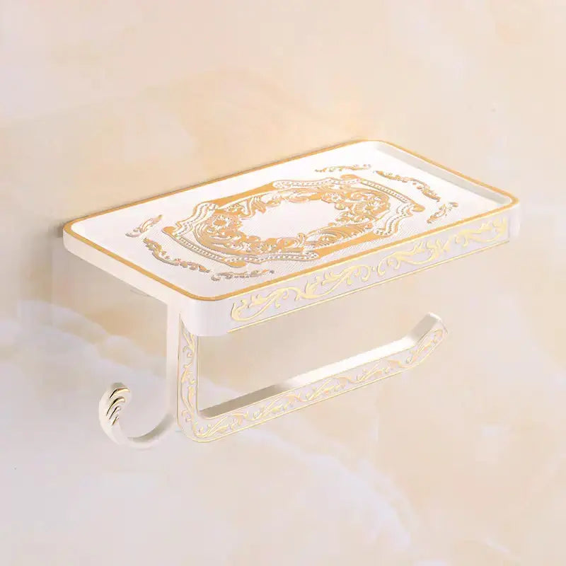 DecorBites™ Aluminum Toilet Paper Holder with Phone Rack and Hook