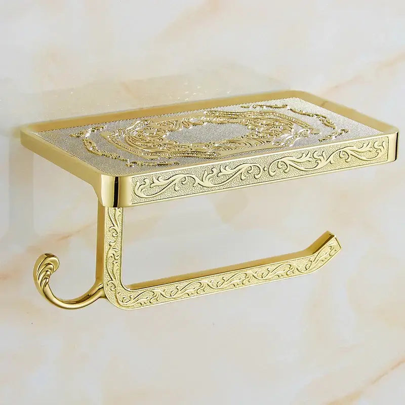 DecorBites™ Aluminum Toilet Paper Holder with Phone Rack and Hook
