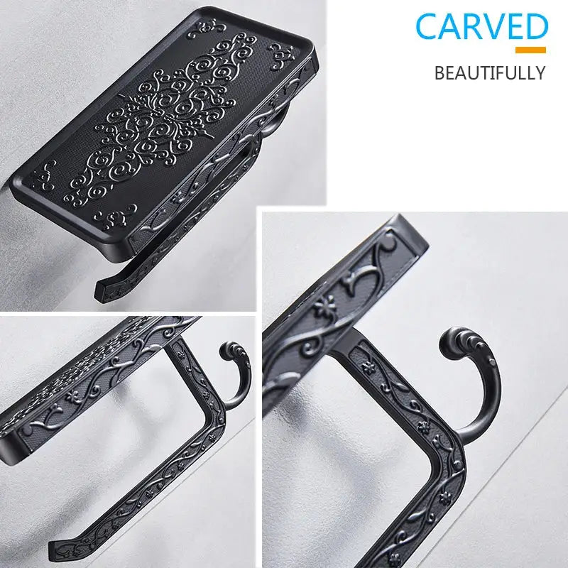 DecorBites™ Aluminum Toilet Paper Holder with Phone Rack and Hook