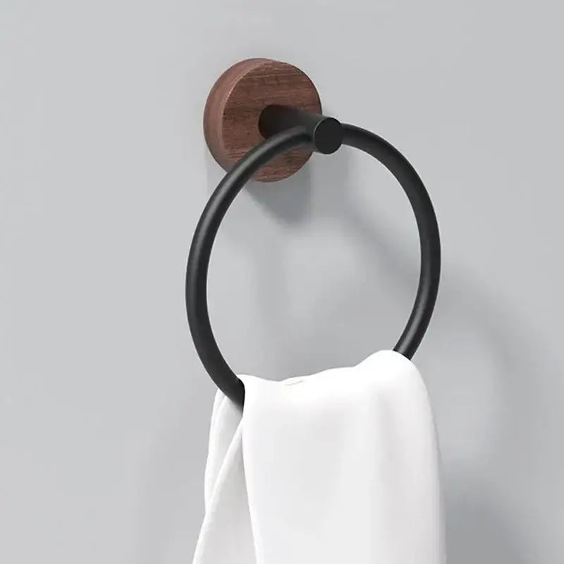 DecorBites™ Aluminum & Walnut Towel Ring: Bathroom & Kitchen Wall Mount Holder