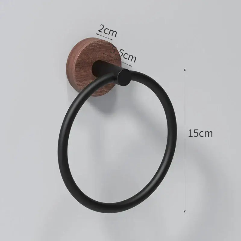 DecorBites™ Aluminum & Walnut Towel Ring: Bathroom & Kitchen Wall Mount Holder