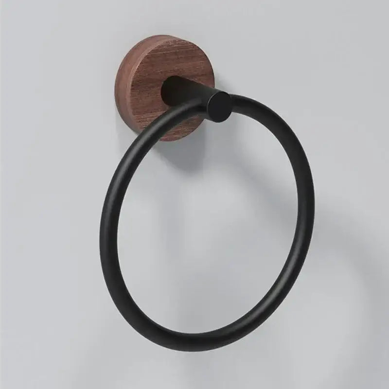 DecorBites™ Aluminum & Walnut Towel Ring: Bathroom & Kitchen Wall Mount Holder