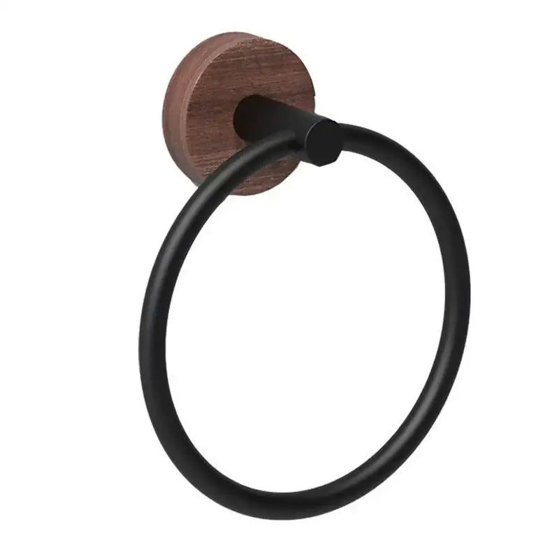 DecorBites™ Aluminum & Walnut Towel Ring: Bathroom & Kitchen Wall Mount Holder