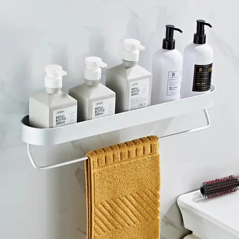 DecorBites™ Alumium Bathroom Shelf with Towel Bar and Corner Storage Shelf