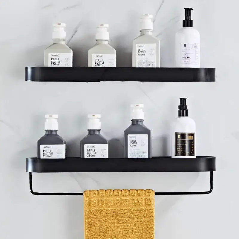 DecorBites™ Alumium Bathroom Shelf with Towel Bar and Corner Storage Shelf
