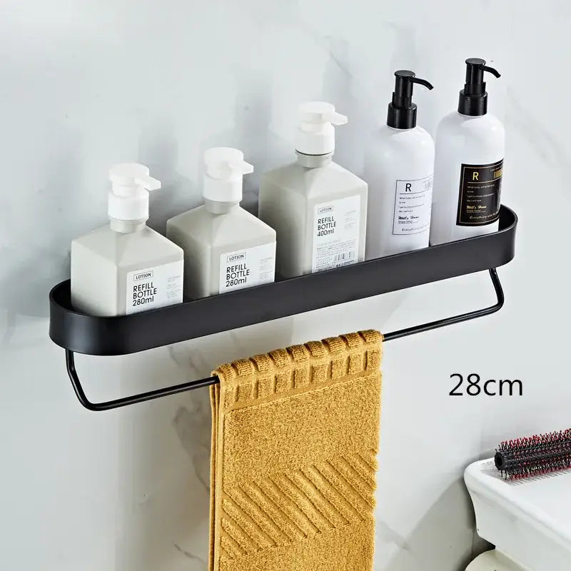 DecorBites™ Alumium Bathroom Shelf with Towel Bar and Corner Storage Shelf