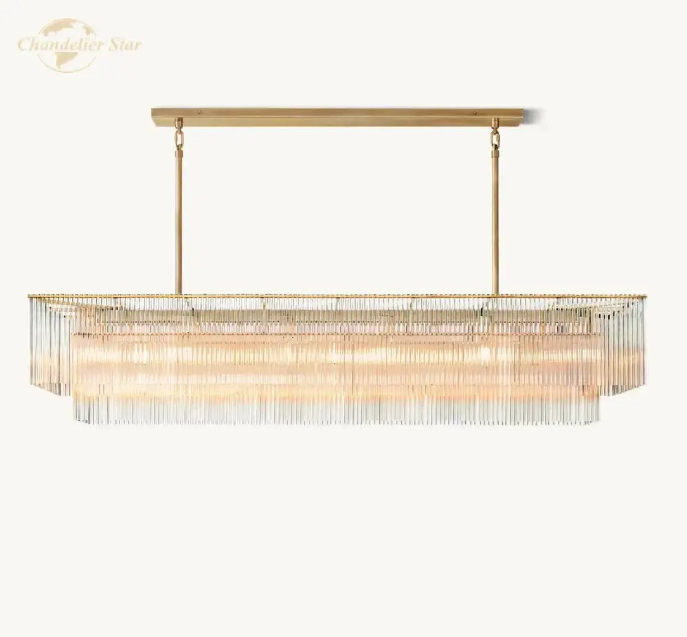 DecorBites™ Amadeo Crystal LED Chandelier: Modern Rectangular Pendant Light for Kitchen Island, Dining Room