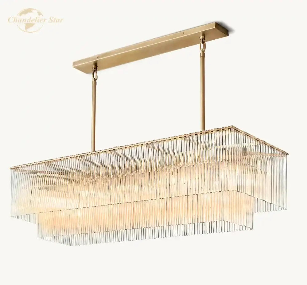 DecorBites™ Amadeo Crystal LED Chandelier: Modern Rectangular Pendant Light for Kitchen Island, Dining Room