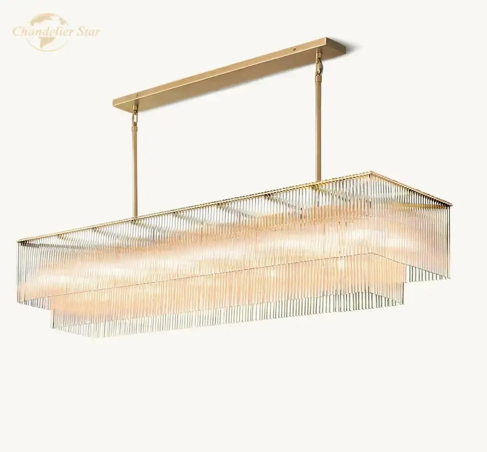 DecorBites™ Amadeo Crystal LED Chandelier: Modern Rectangular Pendant Light for Kitchen Island, Dining Room