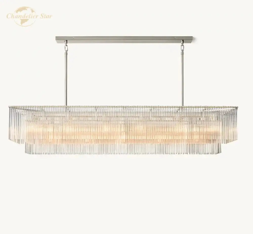 DecorBites™ Amadeo Crystal LED Chandelier: Modern Rectangular Pendant Light for Kitchen Island, Dining Room
