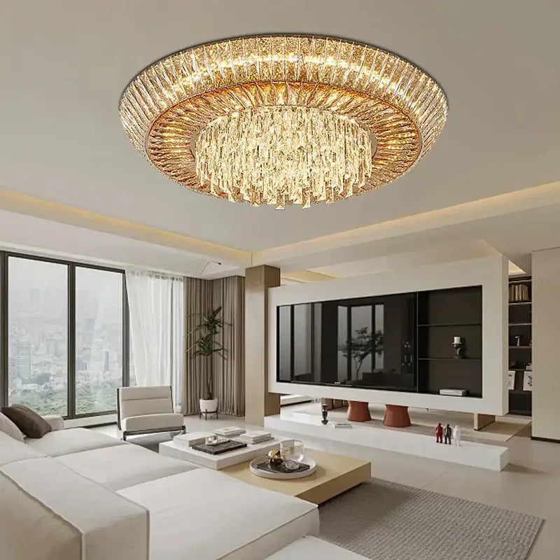 DecorBites™ Amber Crystal Ceiling Chandelier: Luxe LED Home Decor Light Fixture