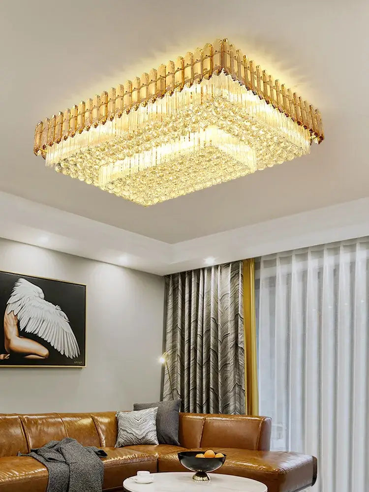 DecorBites™ Amber Crystal Round Chandelier: Nordic Large Multiple Tier Ceiling Light for Living Room