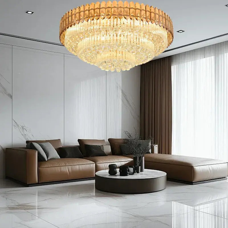 DecorBites™ Amber Crystal Round Chandelier: Nordic Large Multiple Tier Ceiling Light for Living Room