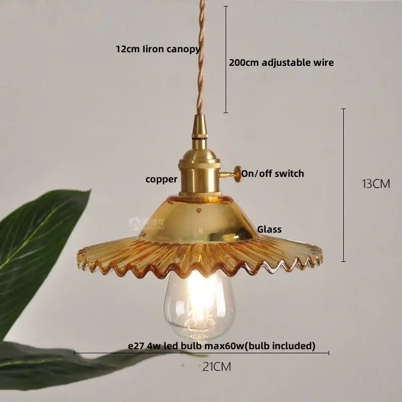 DecorBites™ Amber Flower Glass LED Pendant Light - Modern Nordic Copper Switch Hang Lamp