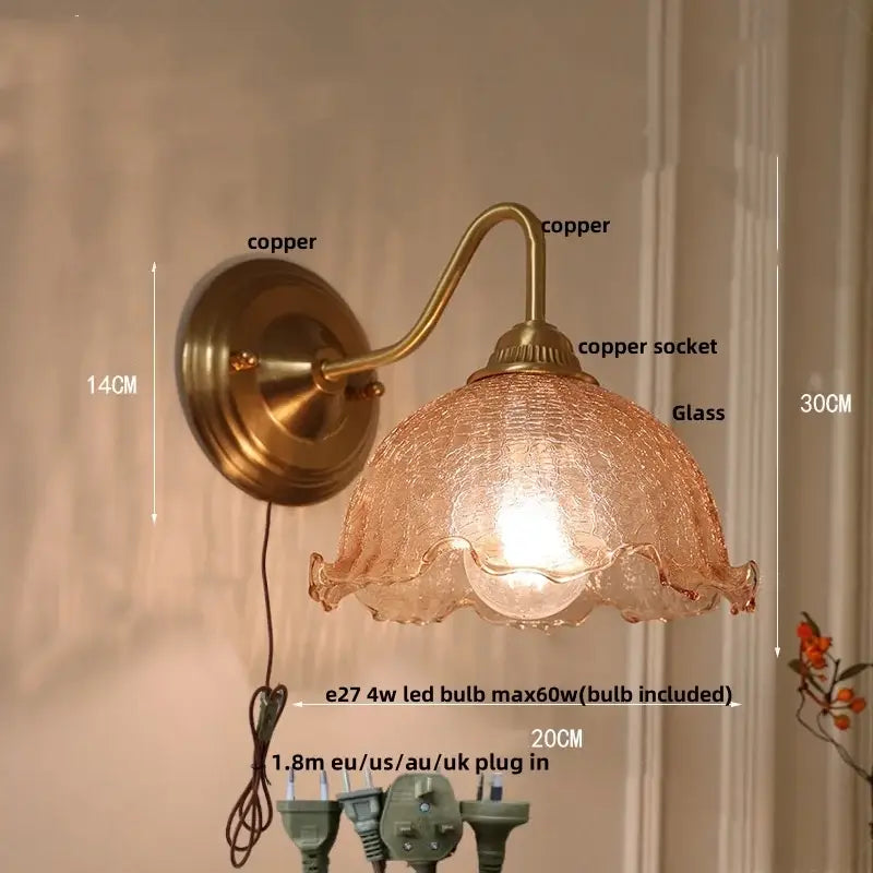DecorBites™ Amber Flower Glass LED Wall Sconce for Living Room, Cafe, Bathroom Vanity
