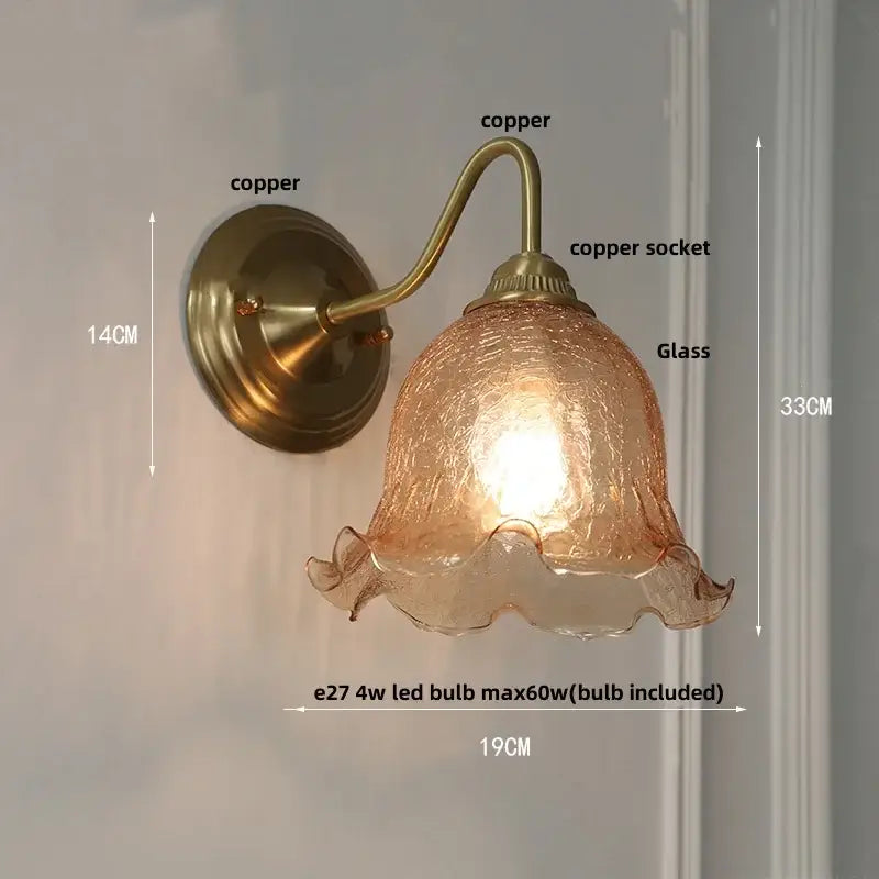 DecorBites™ Amber Flower Glass LED Wall Sconce for Living Room, Cafe, Bathroom Vanity