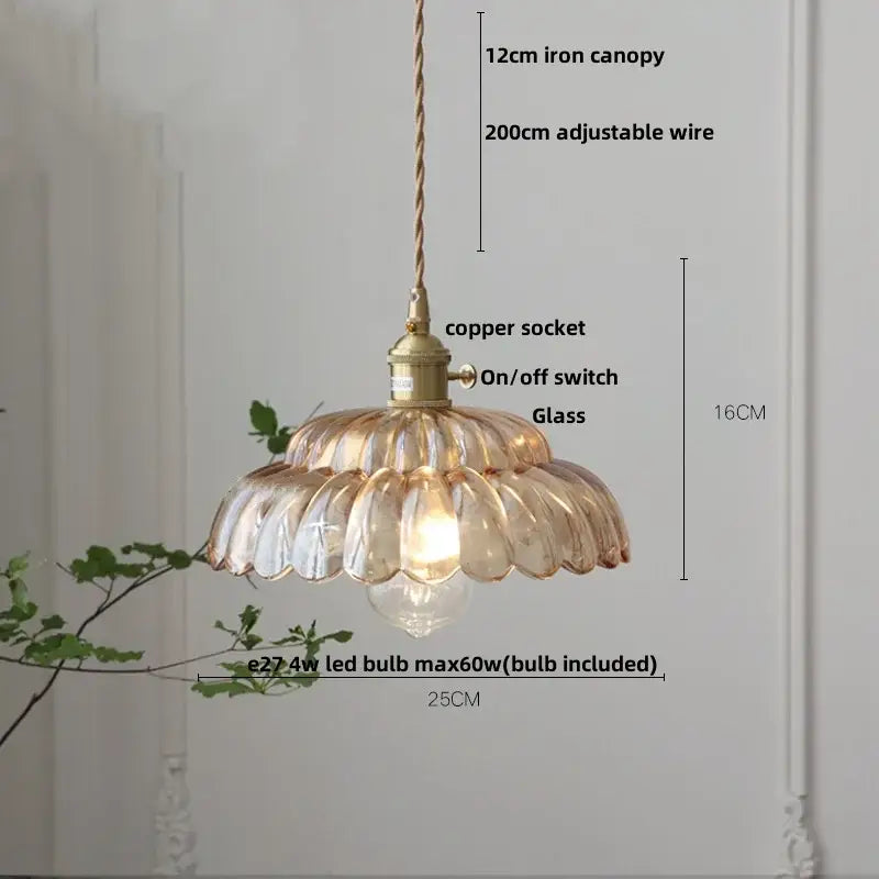 DecorBites™ مصباح معلق زجاجي بنمط زهرة الكهرمان، مصباح LED معلق عصري بتصميم إسكندنافي للمطبخ وغرفة المعيشة