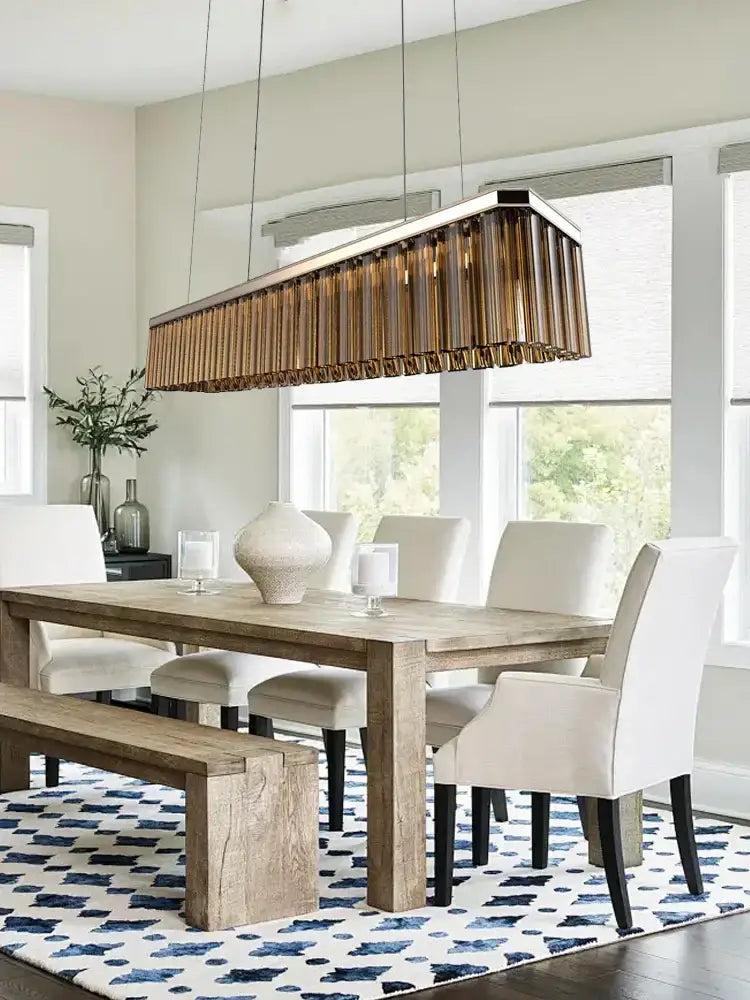 DecorBites™ Amber Glass Ceiling Chandelier for Dining Table - Big Hanging Lamps Home Fixture