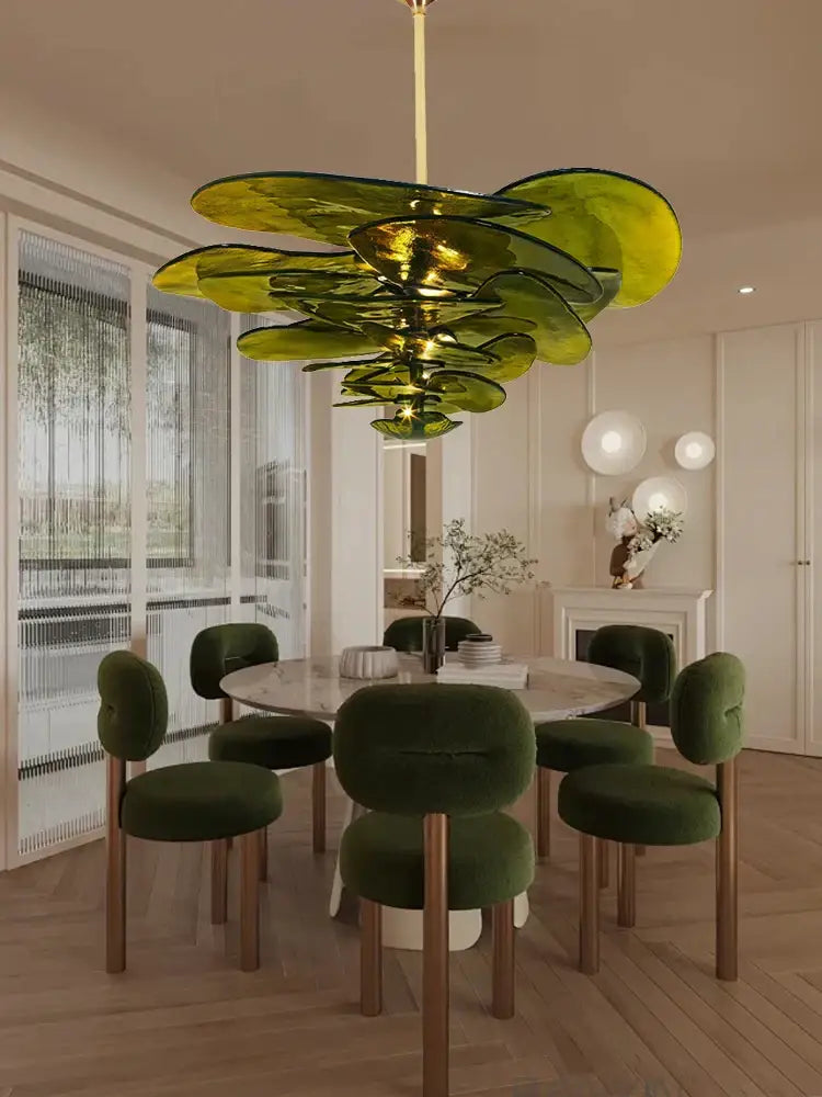 DecorBites™ Amber Glass Ceiling Chandelier for Elegant Living Room Decor.