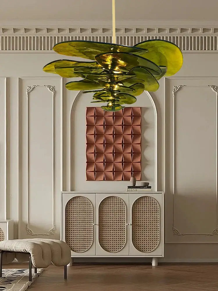 DecorBites™ Amber Glass Ceiling Chandelier for Elegant Living Room Decor.