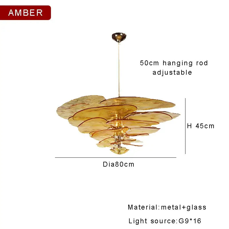 DecorBites™ Amber Glass Ceiling Chandelier for Elegant Living Room Decor.