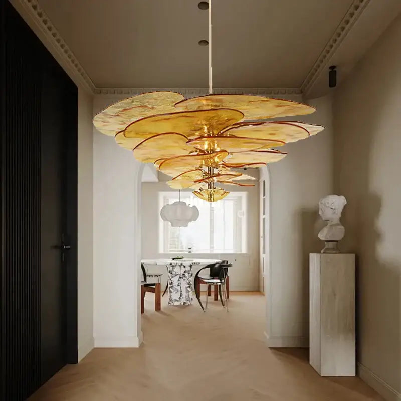 DecorBites™ Amber Glass Ceiling Chandelier for Elegant Living Room Decor.