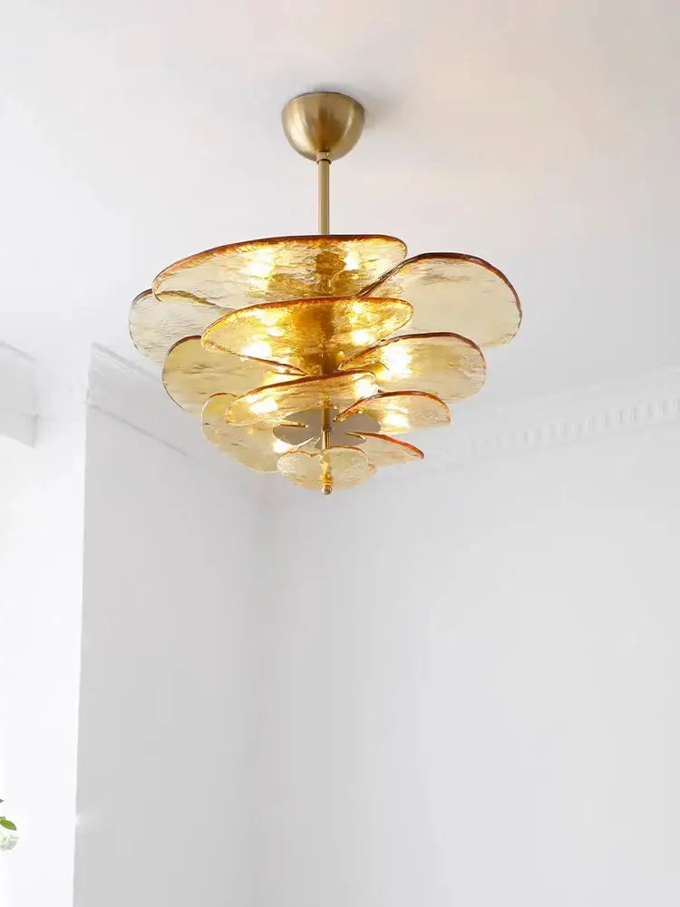 DecorBites™ Amber Glass Ceiling Chandelier for Elegant Living Room Decor.