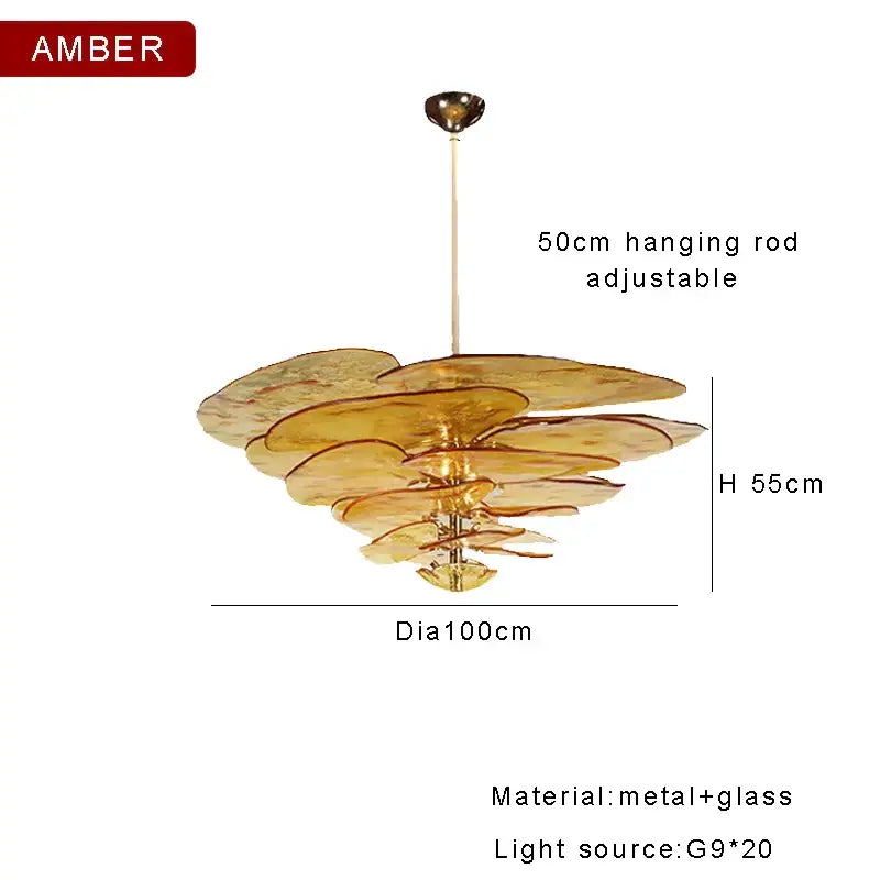 DecorBites™ Amber Glass Ceiling Chandelier for Elegant Living Room Decor.