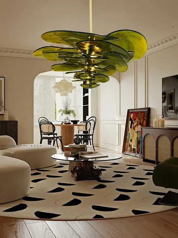 DecorBites™ Amber Glass Ceiling Chandelier for Elegant Living Room Decor.
