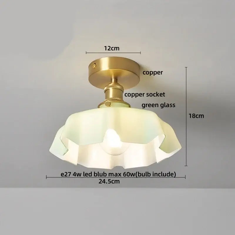 DecorBites™ Amber Glass Ceiling Lamp Wood Nordic Modern Bedroom Bathroom Light