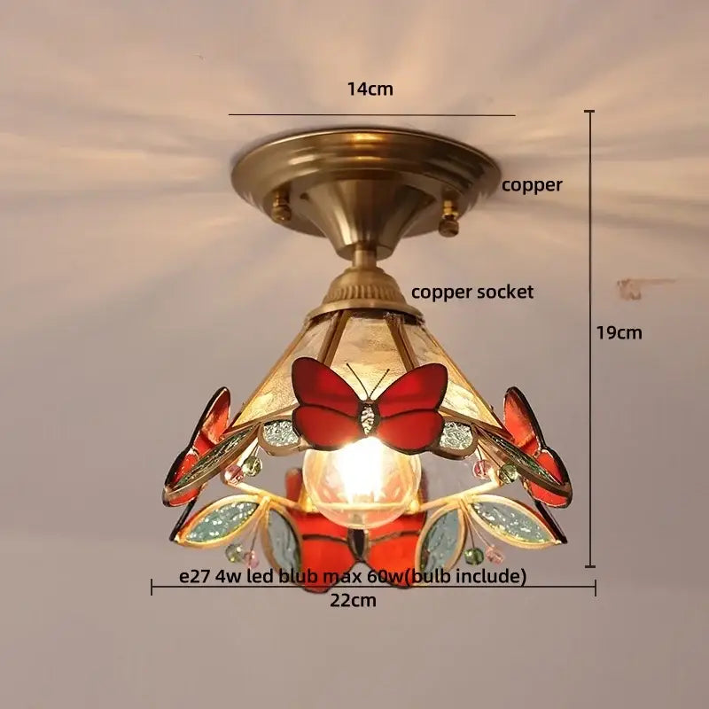 DecorBites™ Amber Glass Ceiling Lamp Wood Nordic Modern Bedroom Bathroom Light