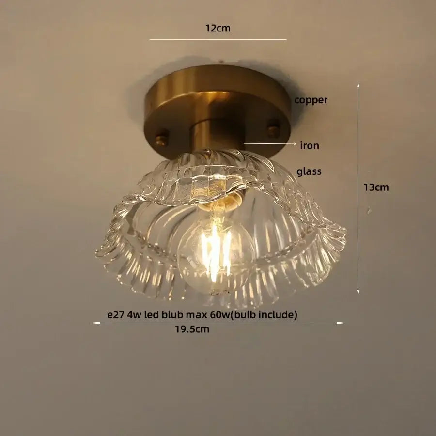 DecorBites™ Amber Glass Ceiling Lamp Wood Nordic Modern Bedroom Bathroom Light