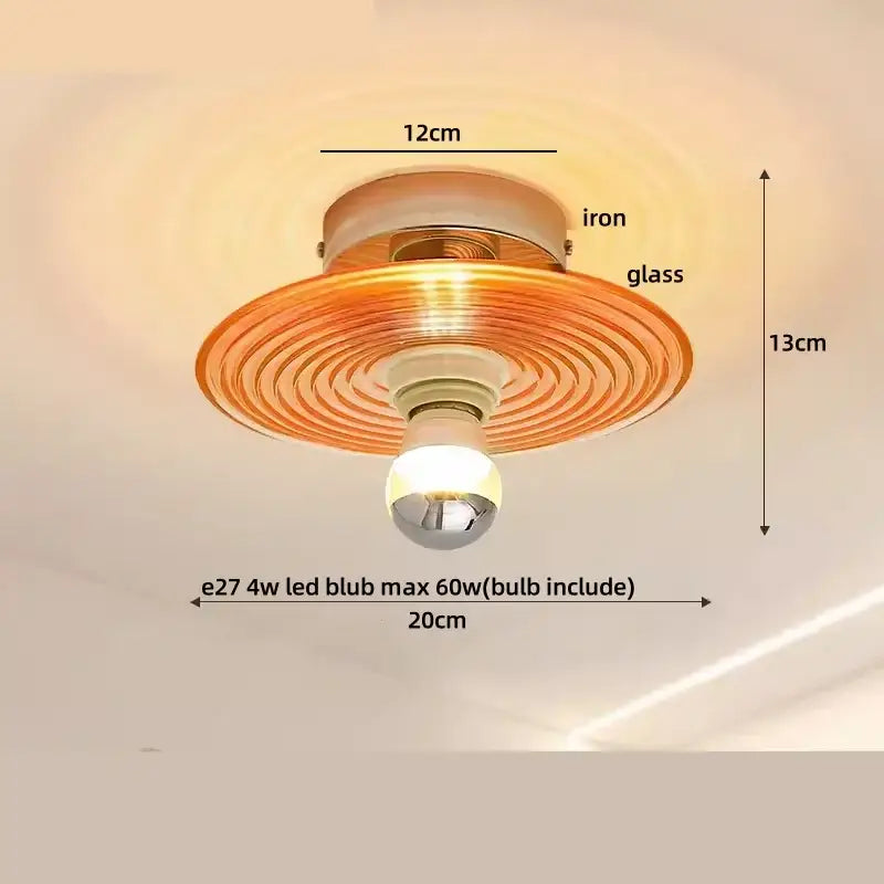 DecorBites™ Amber Glass Ceiling Lamp Wood Nordic Modern Bedroom Bathroom Light