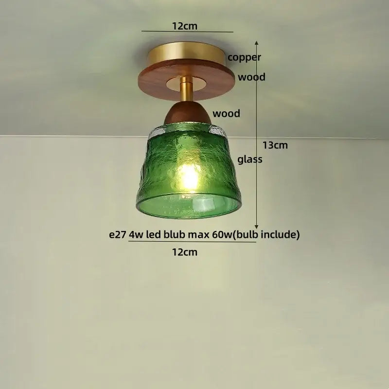 DecorBites™ Amber Glass Ceiling Lamp Wood Nordic Modern Bedroom Bathroom Light
