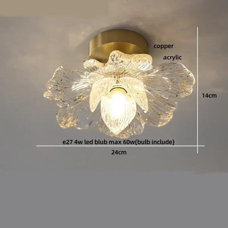 DecorBites™ Amber Glass Ceiling Lamp Wood Nordic Modern Bedroom Bathroom Light