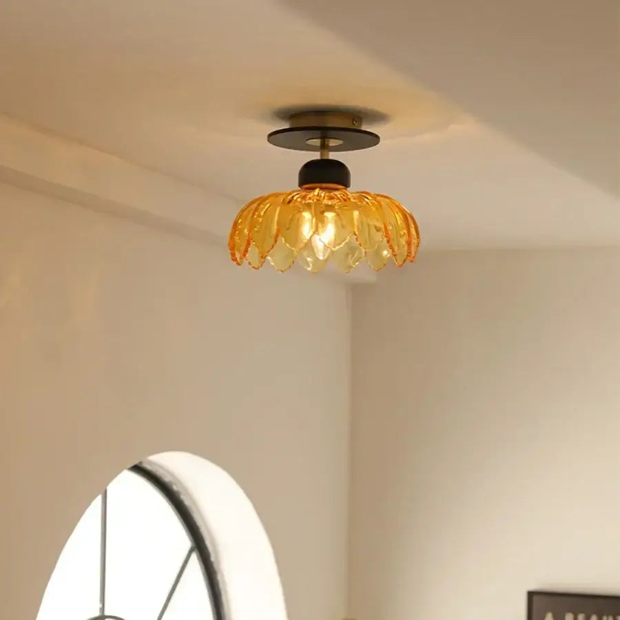 DecorBites™ Amber Glass Ceiling Lamp Wood Nordic Modern Bedroom Bathroom Light