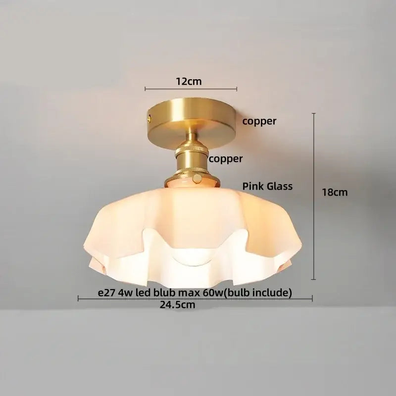 DecorBites™ Amber Glass Ceiling Lamp Wood Nordic Modern Bedroom Bathroom Light