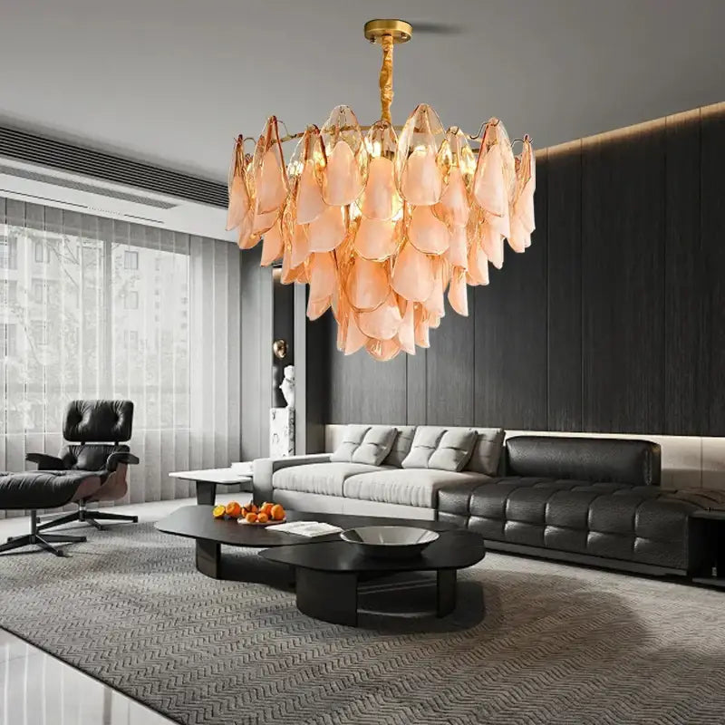 DecorBites™ Amber Glass Chandelier: Dimmable Luxury Light Fixture for Living Room Hall