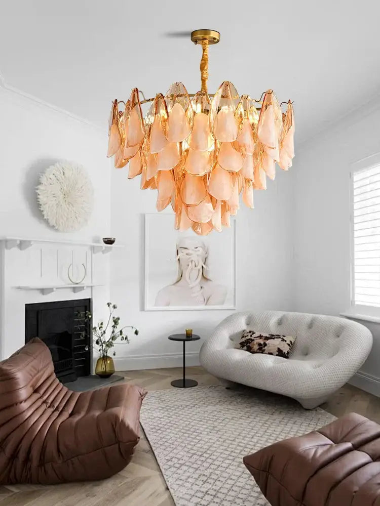DecorBites™ Amber Glass Chandelier: Dimmable Luxury Light Fixture for Living Room Hall