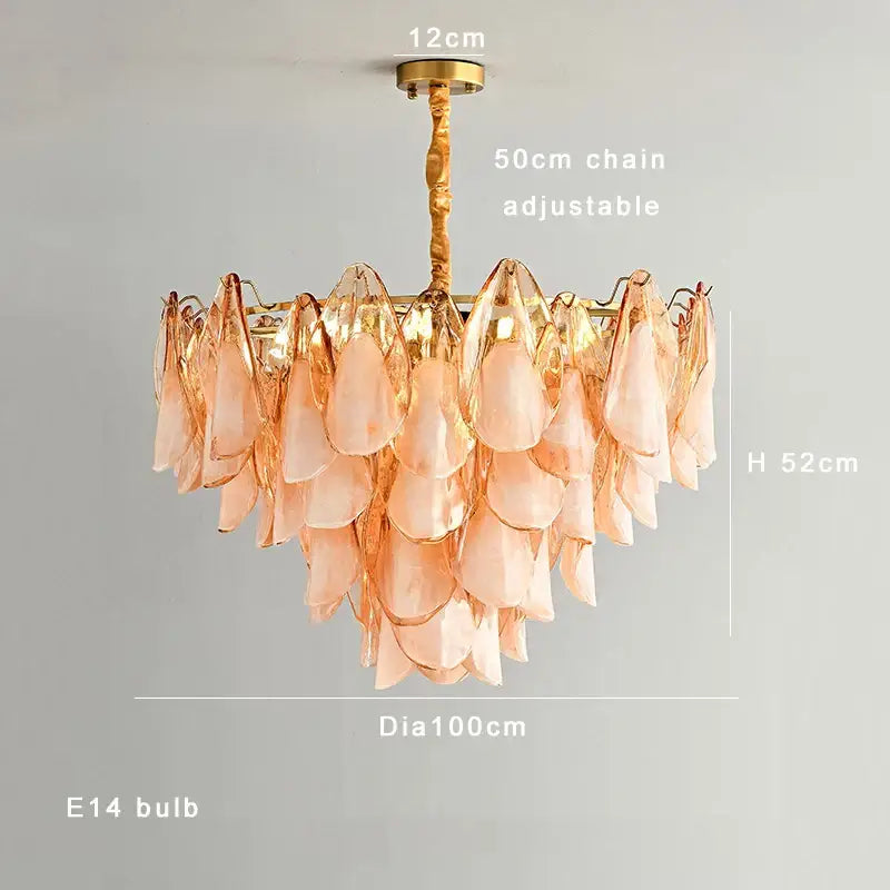DecorBites™ Amber Glass Chandelier: Dimmable Luxury Light Fixture for Living Room Hall