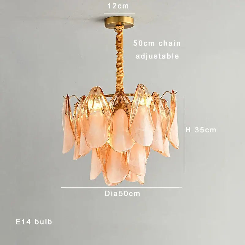 DecorBites™ Amber Glass Chandelier: Dimmable Luxury Light Fixture for Living Room Hall